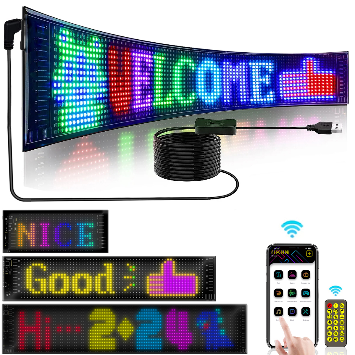 Painel de pixel de matriz led usb 5v flexível endereçável padrão rgb graffiti rolagem exibição de animação de texto loja de carro bluetooth app