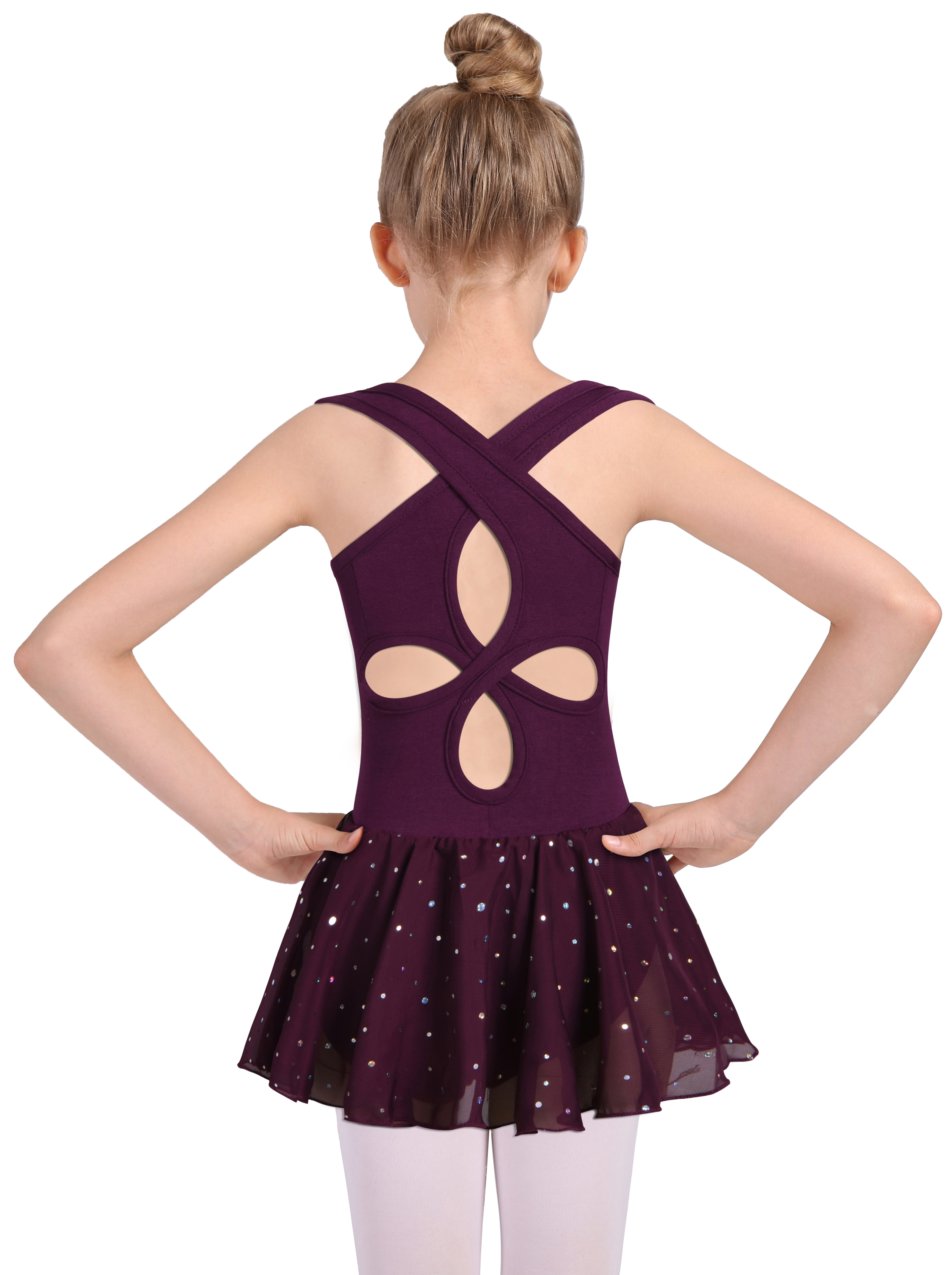 Justaucorps de Ballet pour filles, robe Camisole de danse, dos croisé creux, jupe brillante