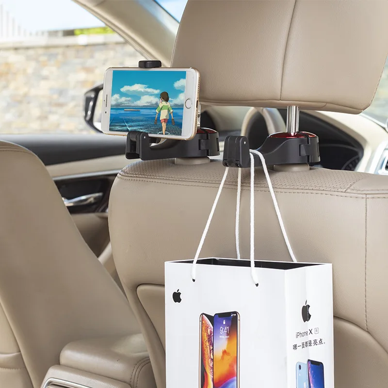 調節可能な車のヘッドレストフック、モバイルスタンド、電話ホルダー、ファスナー、シートバックハンガー、バッグ用クリップ、ハンドバッグ、家庭用品
