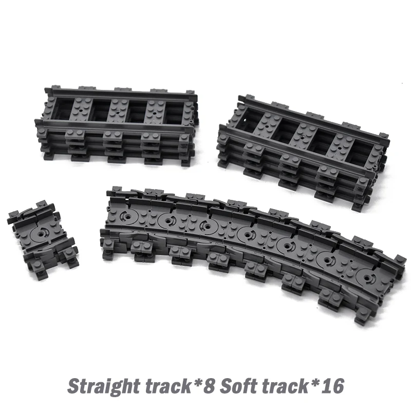 City Trains Flexible Tracks Forked Straight Curved Soft Rails Track Switch Building Block Bricks Kids DIY High-tech Creative Toy