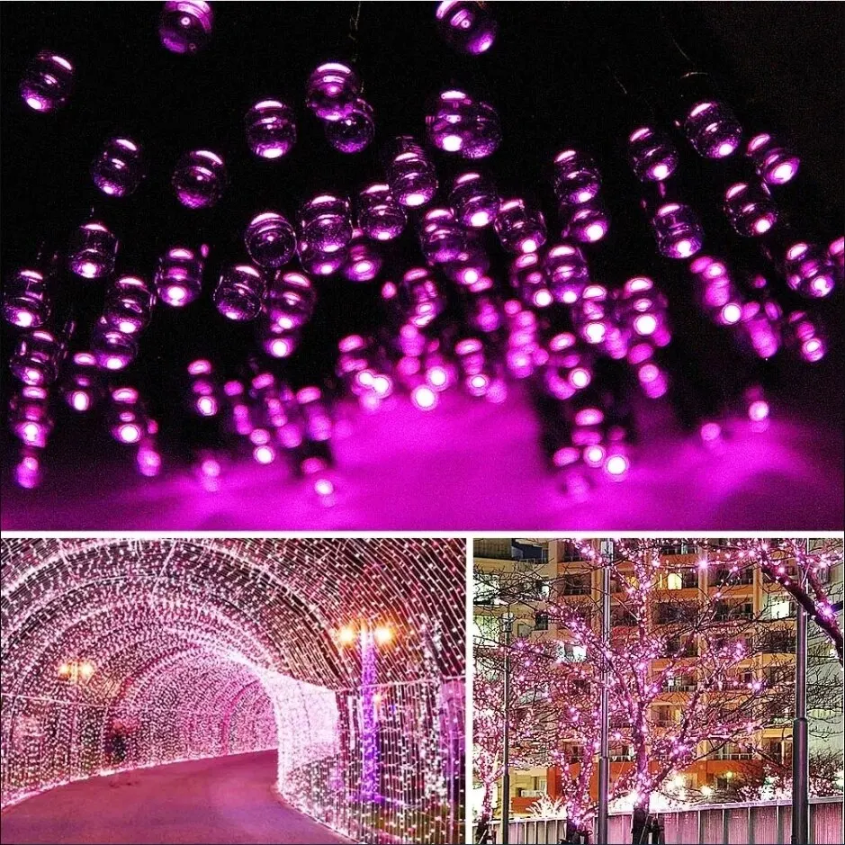 야외 태양광 조명 정원, 따뜻한 보라색 RGB LED 스트립, 스트링 요정 조명, 태양광 램프, 방수 화환, 크리스마스 장식, 8 가지 색상