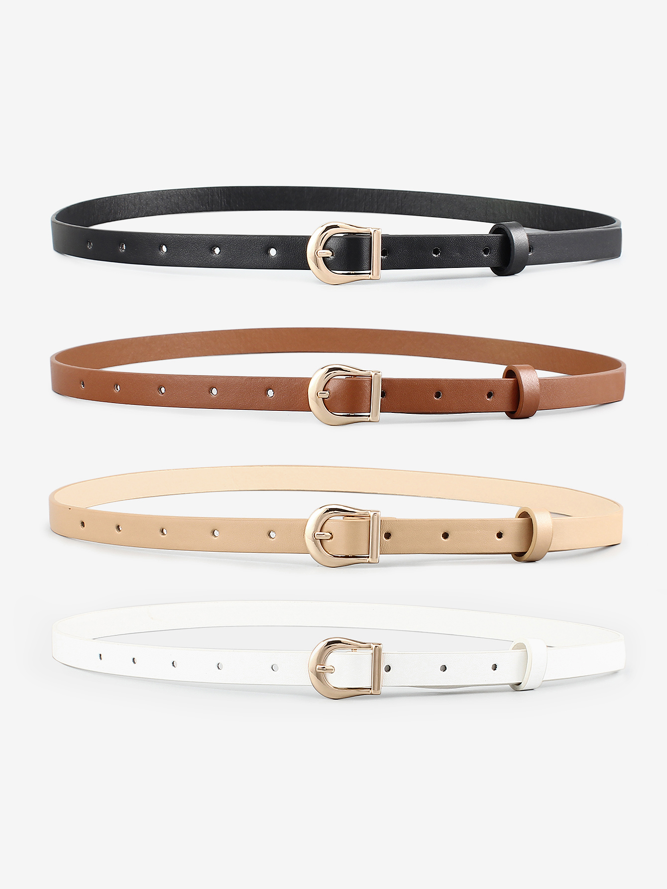 4 個の女性スキニーレザーベルト薄いウエストベルト金属バックル付きパンツジーンズドレス