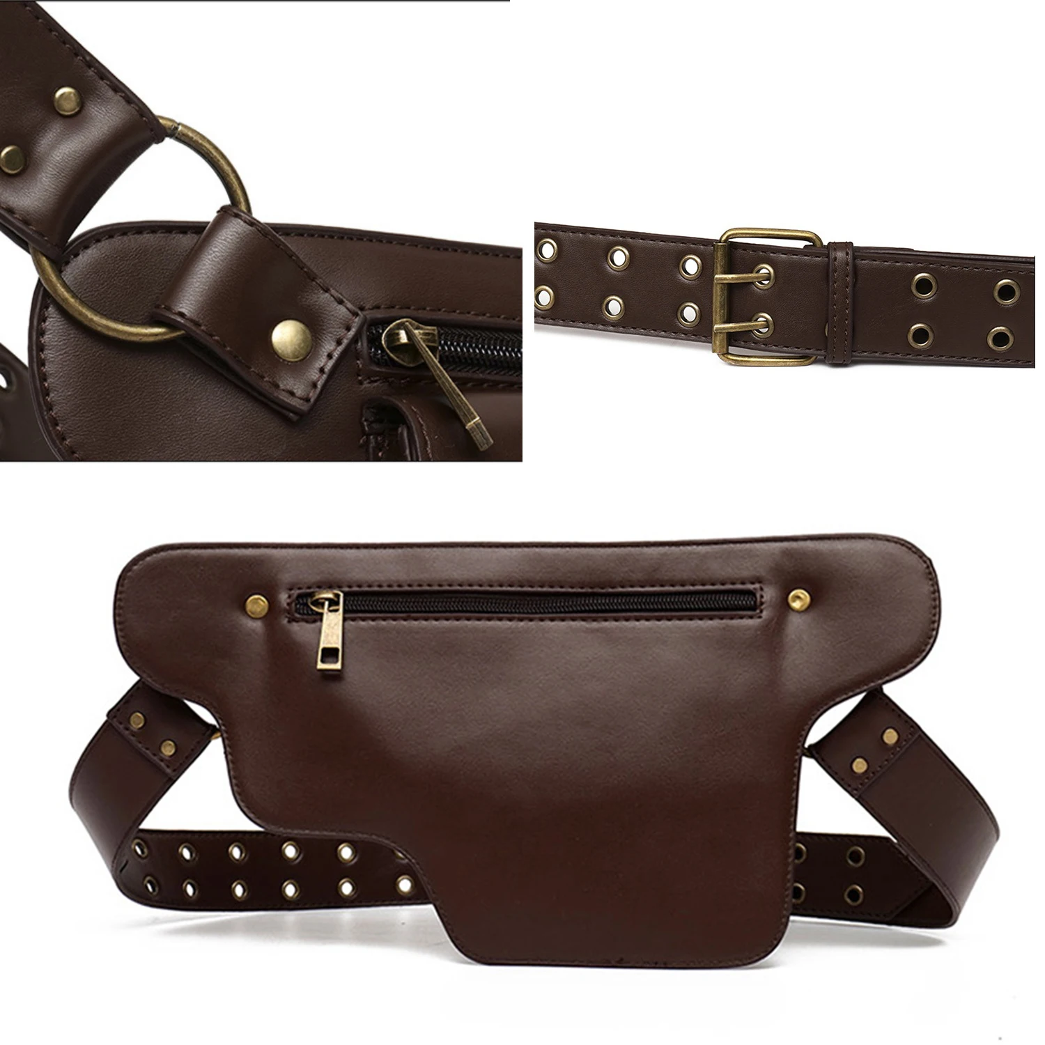 Riñonera de estilo Punk para motocicleta, bolsa de cinturón ajustable para deportes al aire libre, Retro, a la moda