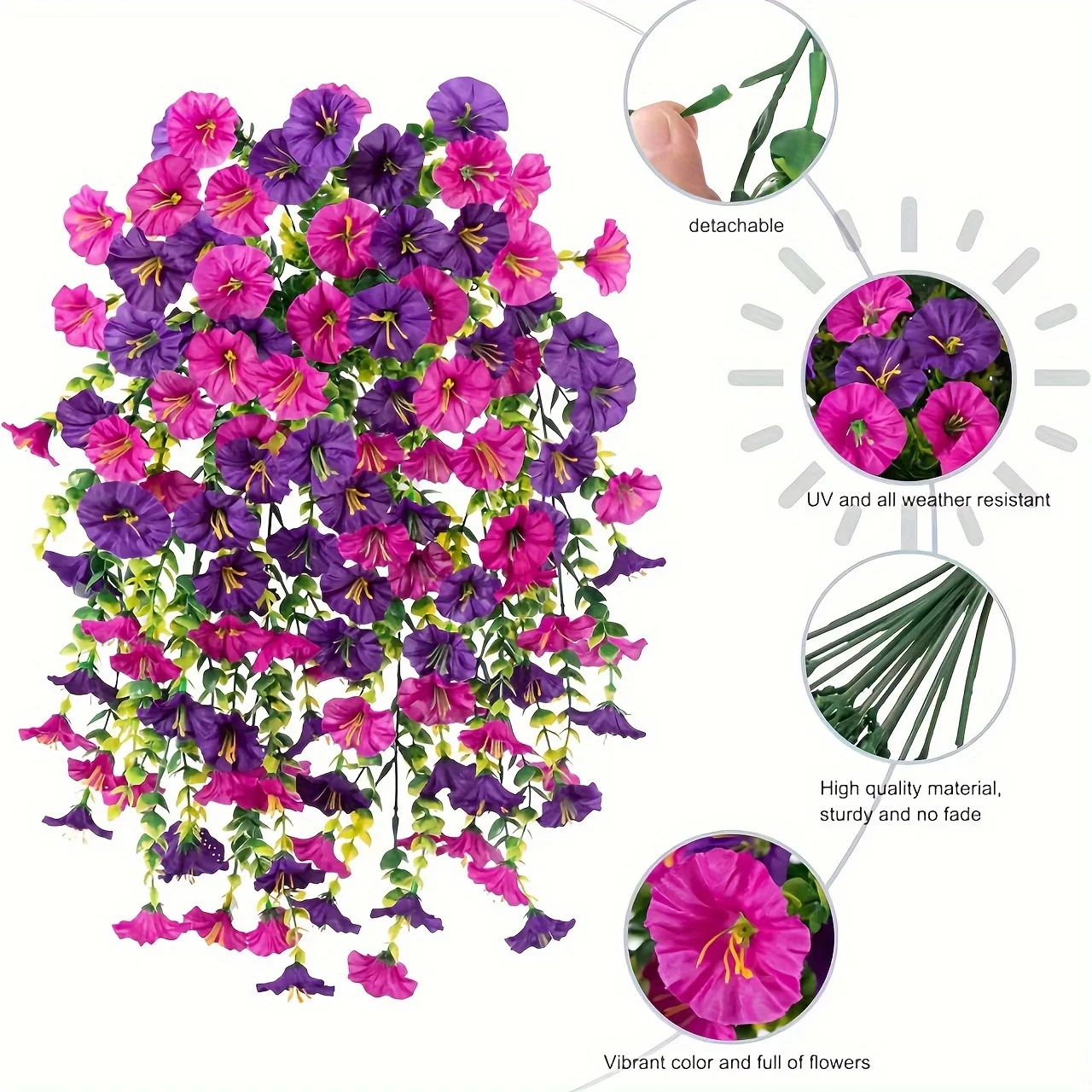 Decorazione da appendere con gloria mattutina artificiale e eucalipto, resistente ai raggi UV, 2 pezzi, perfetta per la casa, il giardino, le matrimoni |   Versatile per esterni
