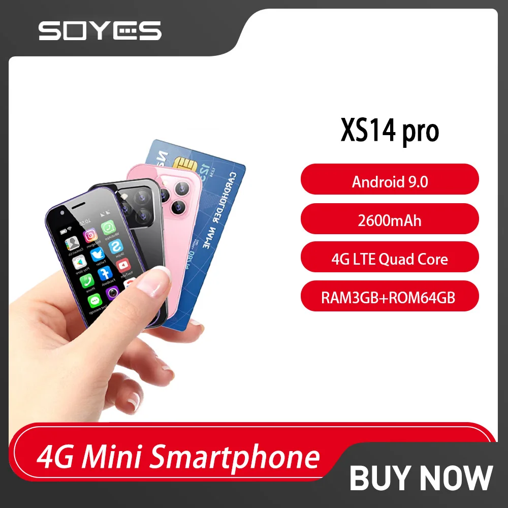 SOYES XS14 Pro 4G Mini Smartphone Android 9,0 3GB + 64GB 2600mAh reconocimiento facial 3,0 pulgadas pequeño teléfono móvil WhatsApp Google teléfono