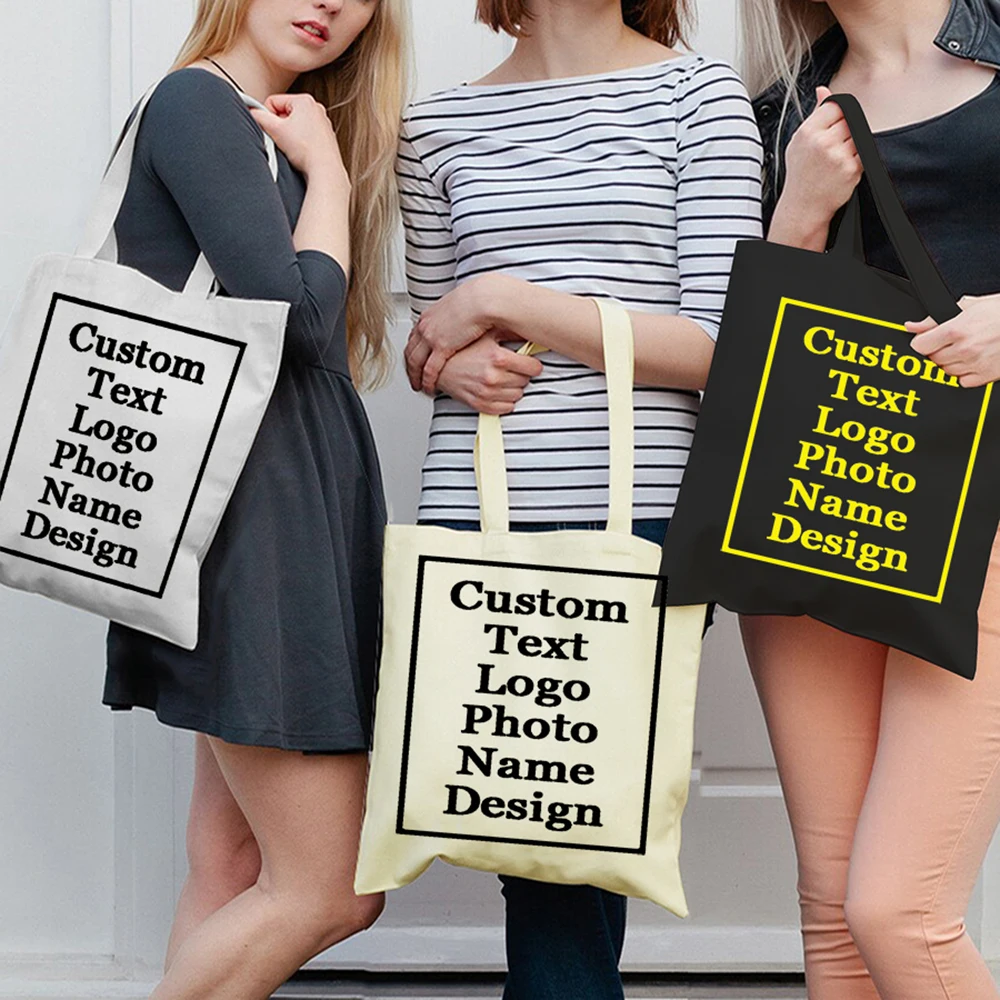 Customizable Your Logo Canvas Tote Bag Large Women's Designer Handbags Shopping Bags for Groceries Fabric Shopper Cloth