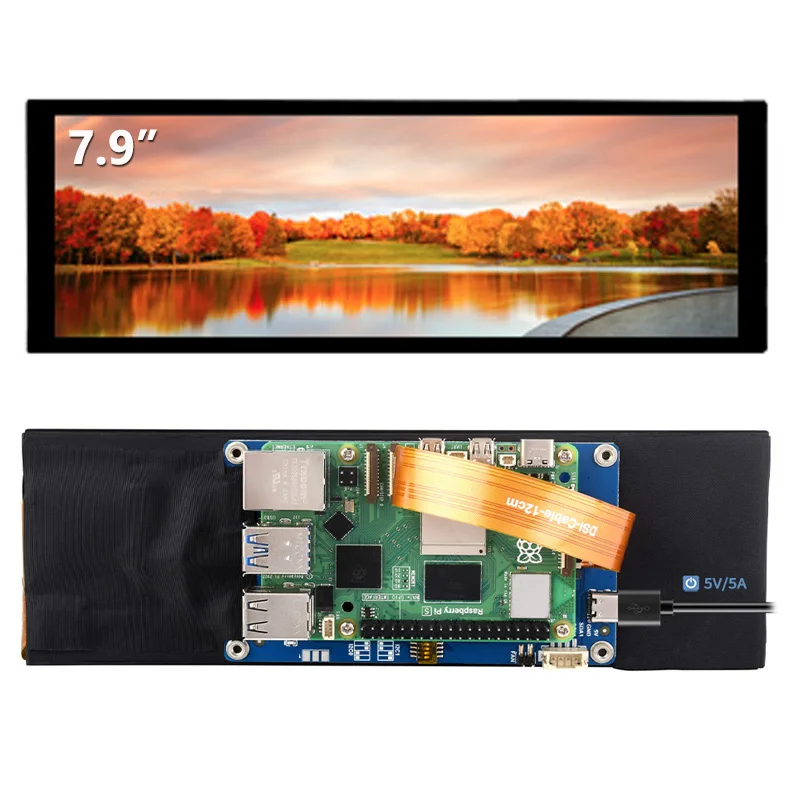 Waveshare pantalla LCD táctil capacitiva IPS de 7,9 pulgadas interfaz DSI pantalla de tira larga de 400 × 1280 píxeles para Raspberry Pi5/CM4/CM3 +/CM3