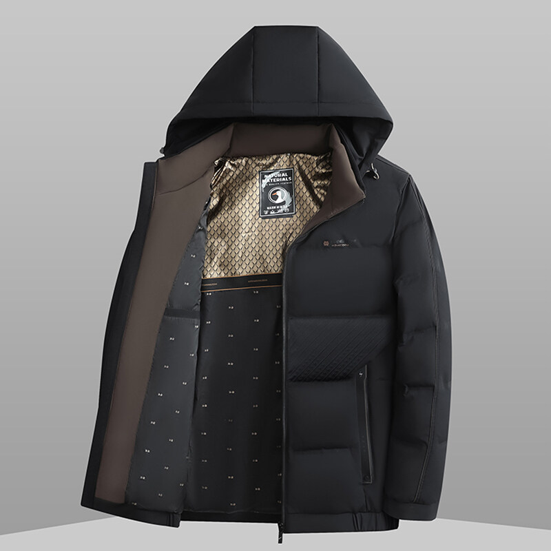 Mittellange Daunenjacke, 90 % weiße Entendaunen, leichte Polsterung für Herren, Winter-Markenjacken, kalte Kleidung, Herrenmantel