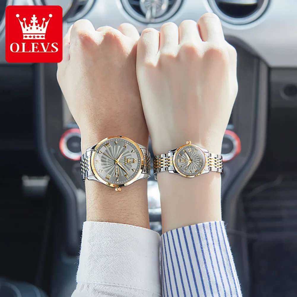 OLEVS นาฬิกาข้อมือคู่รักสแตนเลสสตีลกันน้ำได้, นาฬิกาคู่รัก
