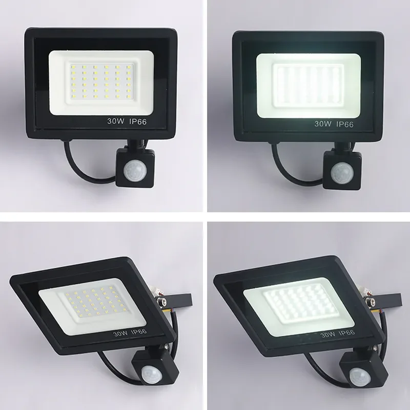 LED Floodlights 100W 50W 30W 20W 10W PIR Motion Sensor IP66 กันน้ํา LED 220V แขวนภายนอกโคมไฟติดผนังกลางแจ้ง Spotlight