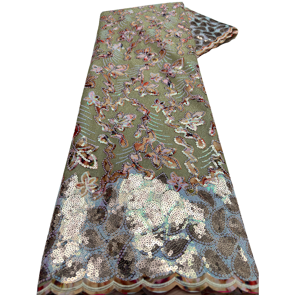 Sequenz Afrikanischer Spitzenstoff 5 Yards 2025, hochwertige Pailletten, nigerianische Hochzeit, Asoebi-Spitzenmaterial, Luxusstoffe für Kleid