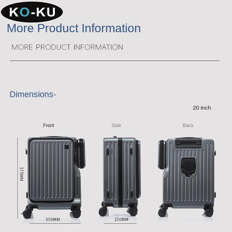 KO-KU 2024 ใหม่คู่เปิดกระเป๋าเดินทางเปิดด้านหน้า 20 นิ้ว Boarding Box Anti-drop ซิปกล่องมัลติฟังก์ชั่นรถเข็นกรณี