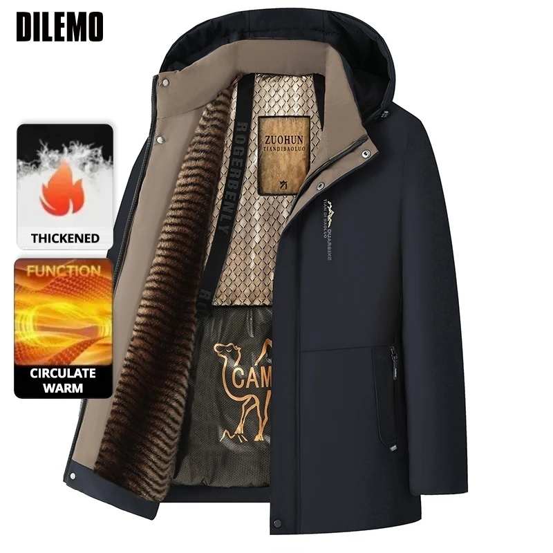 Top grade cinco tecnologia de proteção luxo inverno nova marca camelo velo jaqueta parka masculina blusão casacos forro de pelúcia pesado