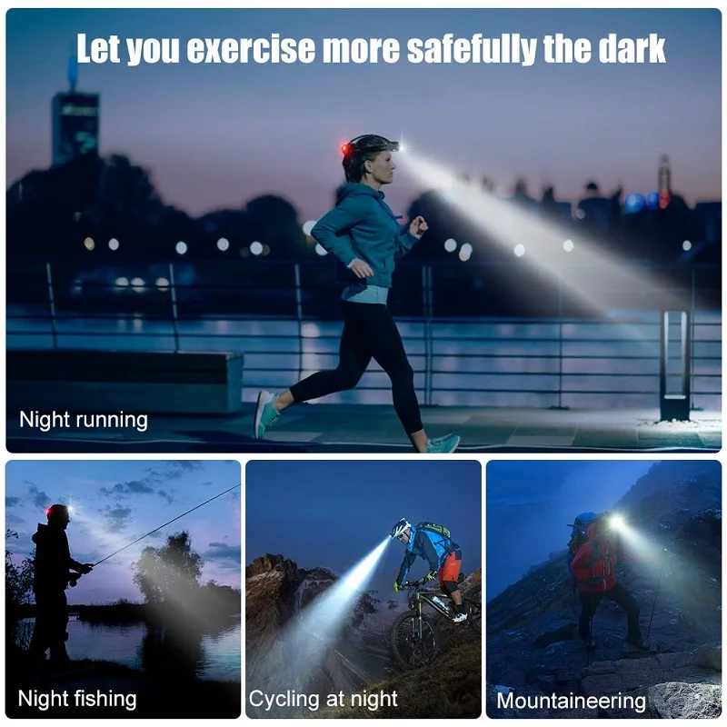 Faro LED con zoom, lámpara de cabeza recargable por CC, linterna de cabeza impermeable 18650 para emergencias, Camping y senderismo