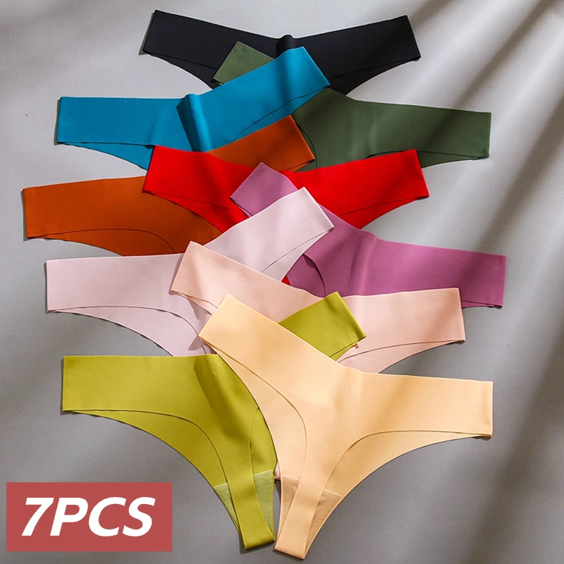 7 piezas de lencería Sexy para mujer, bragas sin costuras, ropa interior femenina de seda para mujer, Tangas elásticas, Tanga secreta, Tangas de moda