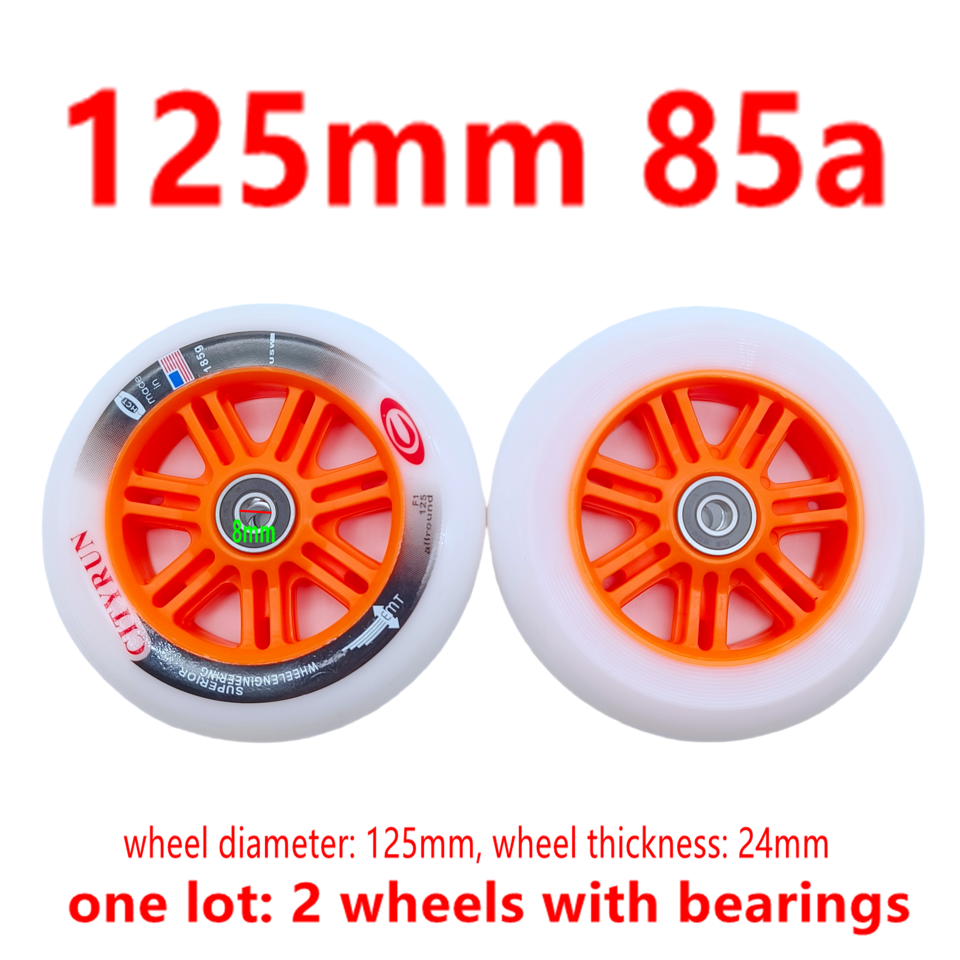 Roda de scooter 125mm 125x24mm incluindo rolamento 2 rodas/lote