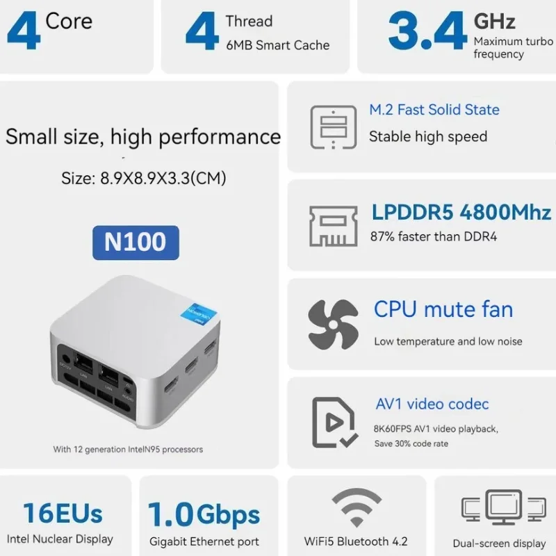 FIREBAT T8 Pro Intel N100 Mini PC Windows 11 16GB DDR5 512GB SSD Dual Gigabit Ethernet Port WIFI5 BT4.2 4K HD Multifunction PC