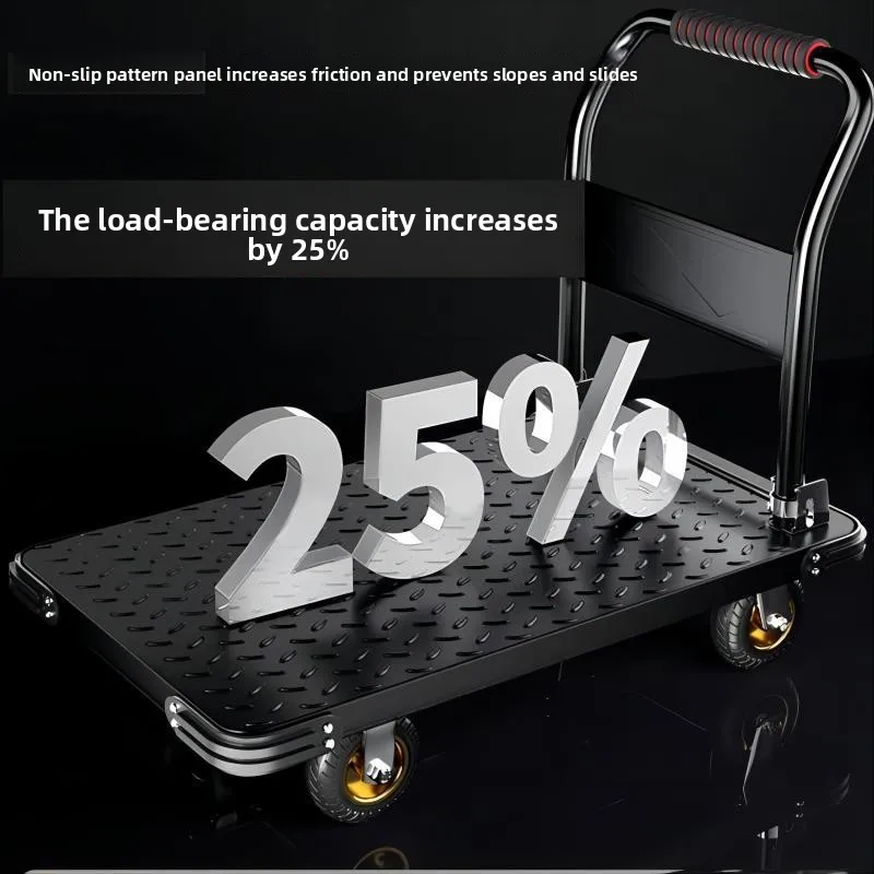 trolley trolley flatbed trolley silent foldable large trolley truck steering wheel thickened iron steel plate trailer