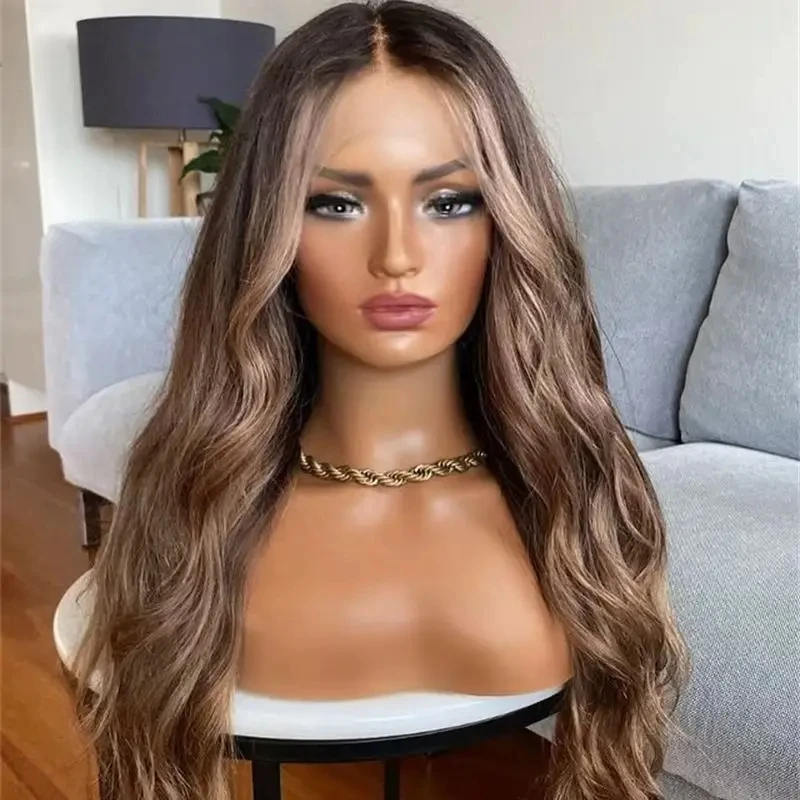 Balayage Теплый Коричневый с Медовым Блондинком Мелирование HD Кружева Синтетический Косплей 100% Натуральные Волосы Парики Дешевая Распродажа Высший Класс Парики Шнурка