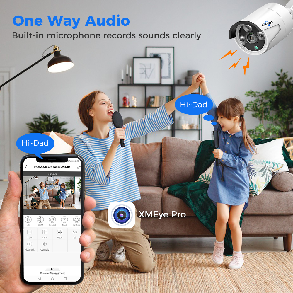 Hiseeu 4MP 5MP POE IP CCTV cámara ONVIF Audio H.265 vídeo impermeable al aire libre vigilancia con cable cámaras tipo bala de seguridad