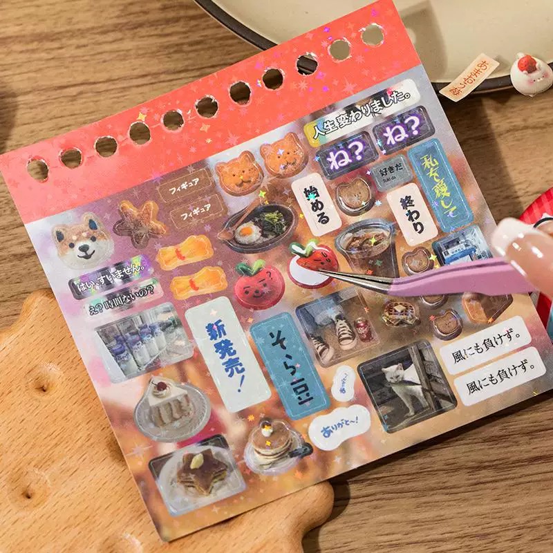 MINKYS 48 Blatt/Stück Kawaii Vintage Foods Cherry Dekorative Aufkleber Kpop Toploader Stickerbuch Kinder Geschenk Schule Schreibwaren