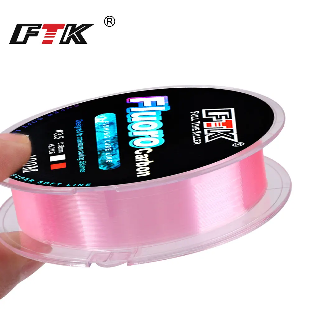 Ftk 100m linha de pesca com revestimento de fluorocarbono 4.13lb-34.32lb linha líder de monofilamento de fibra de carbono linha de afundamento de pesca de carpa