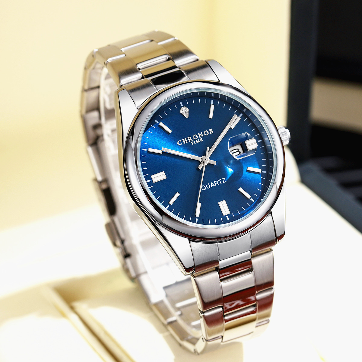 CHRONOS-reloj de pulsera de lujo para hombre, cronógrafo de cuarzo, de acero inoxidable, resistente al agua, con fecha luminosa