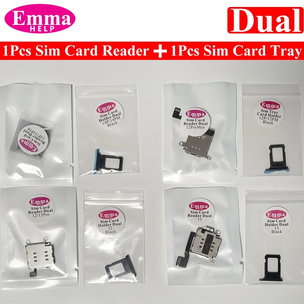 EmmaHelp Conector de lector de tarjetas SIM dual Cable de cinta flexible para iPhone 11 XR 12 13 14 15 Pro Max Soporte de ranura para bandeja de tarjeta SIM. Color de observación de la tarjeta SIM
