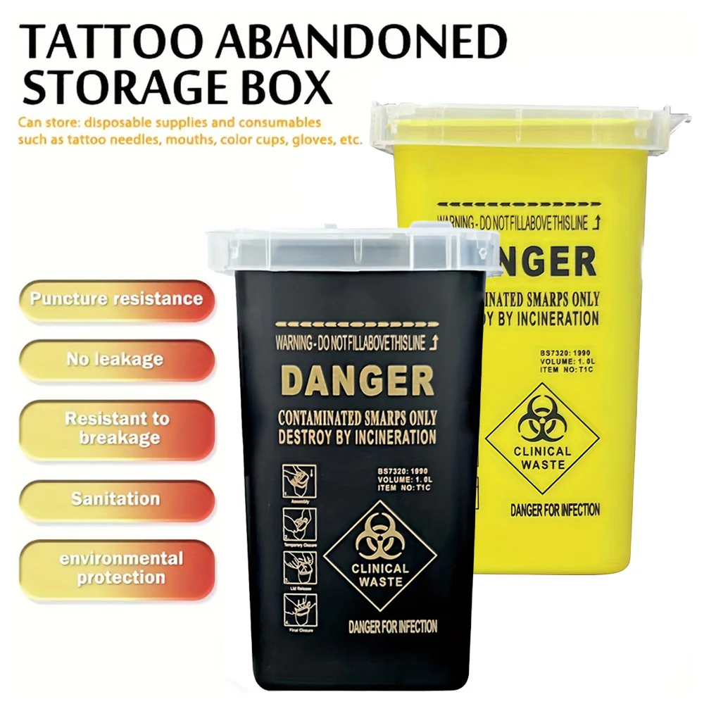 Scatola di rifiuti per tatuaggi in plastica da 1 litro Contenitore per forniture mediche Microblading usa e getta Puntali per aghi Accessori per sopracciglia