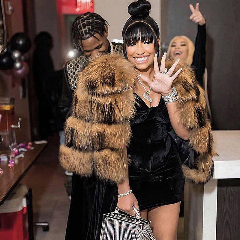 MAOMAOKONG Super chaud hiver femmes de luxe épais réel manteau de fourrure de raton laveur veste de fourrure de renard naturel grande taille vestes en fourrure femme gilet