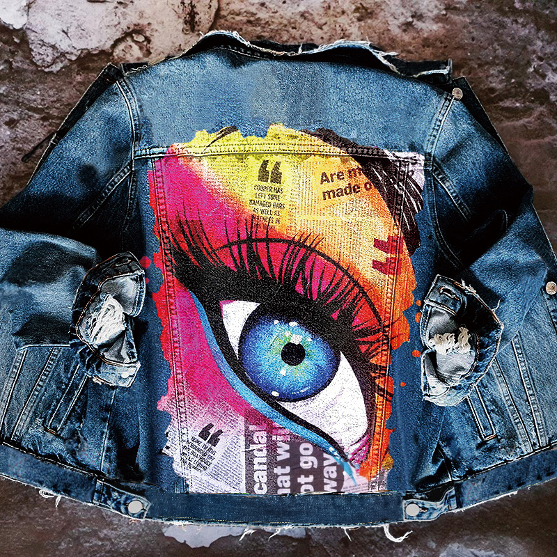Jaket Denim Perdagangan Luar Negeri Eropa dan Amerika Mata Besar Mantel Longgar Hip-Hop Jalanan Wanita