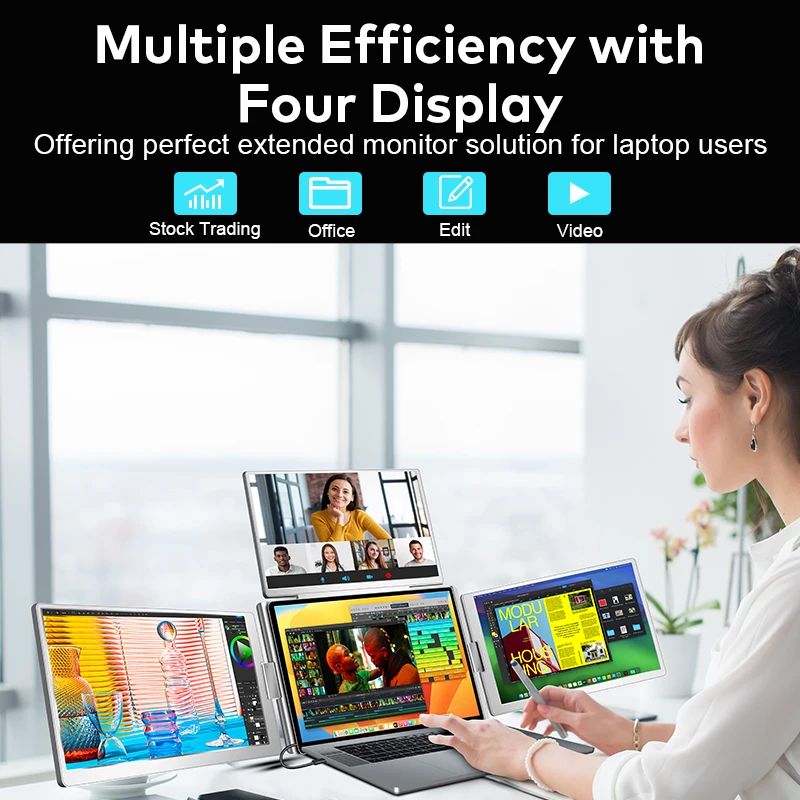 Extensor para computadora portátil Pantalla de 3 pantallas Monitor dual triple cuádruple portátil de 16 pulgadas Compatible con Win/Mac M1/M2/M3/M4 de 12-18,5 pulgadas