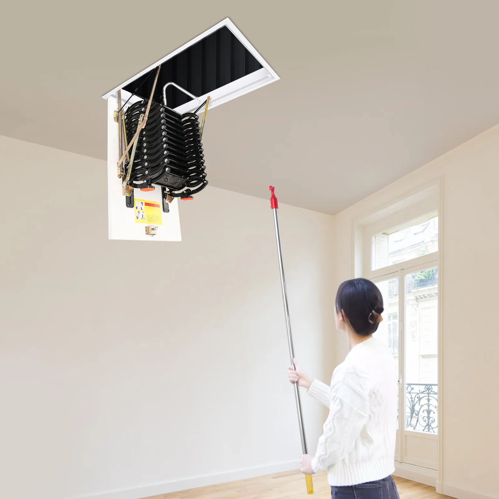 10ft 12-Steps Attic Ladder Loft Stairs Folding Pull Down Stairs Ladder Ceiling Mounted 600lbs Load