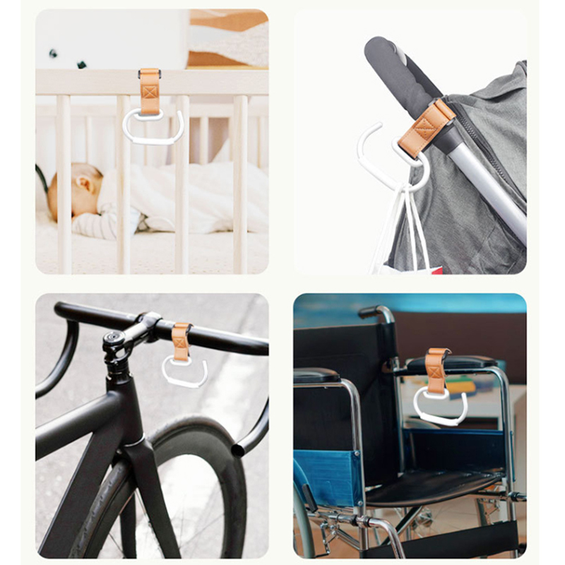 2Pcs Leather Cart Hooks Baby Stroller Hook Rotate 360 Degrees Multifunctional Leather Hooks for Bags Stroller Accessories