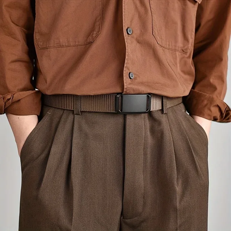 Nuevo cinturón de lona con hebilla automática para hombre, cinturón duradero de liberación rápida, ropa de trabajo al aire libre, estilo informal y de negocios ﻿