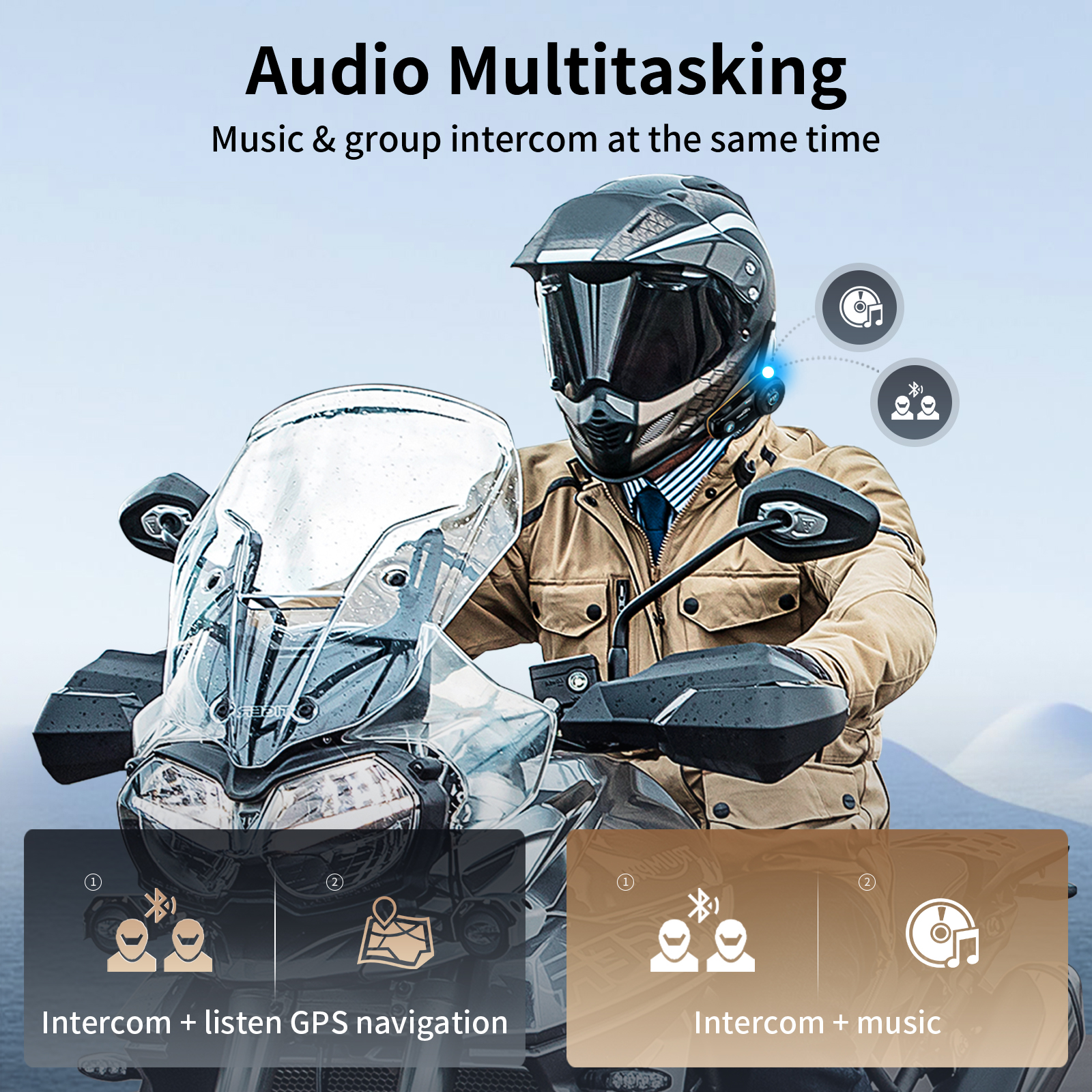 Fodsports FX8 Pro Motorcycle Intercom Bluetooth Helmet Headset 8 Rider 2000M Interphone Communicator,FM Radio
