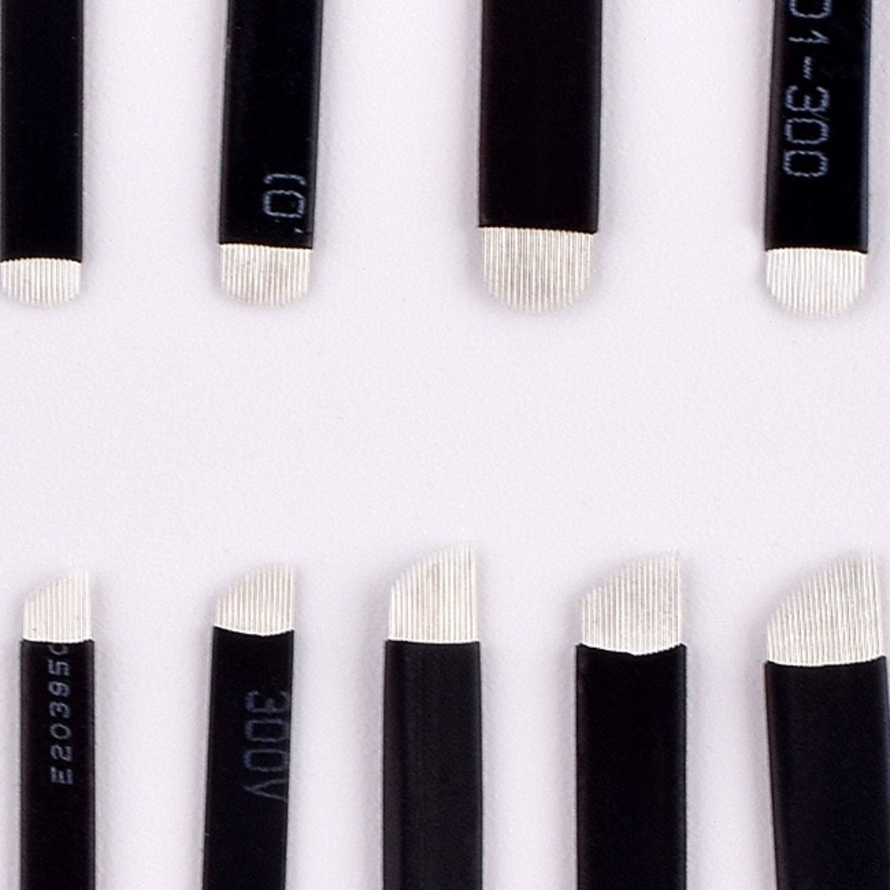 50PCS สีดํา Microblading เข็ม PMU เข็มสักแต่งหน้าถาวรใบมีด 9Pin 12 14 16 U18 Manual Eyebrow ปากกาใบมีด