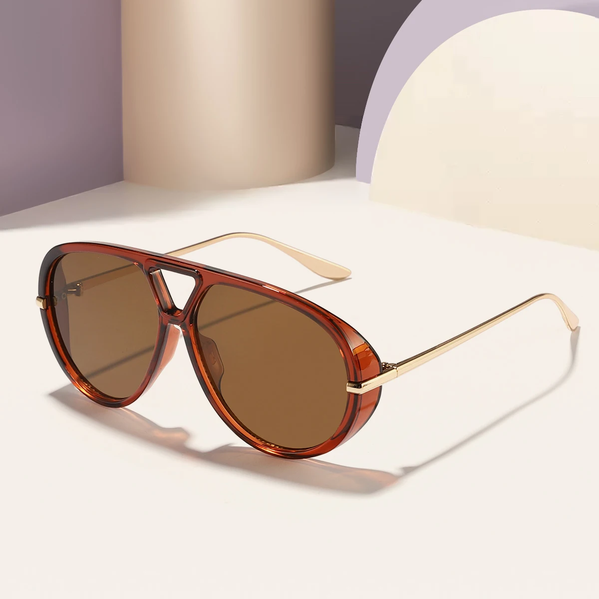 1 pieza de gafas de sol clásicas retro de doble haz con montura grande para hombres y mujeres, nuevo estilo de motocicleta, ropa de viaje diaria imprescindible