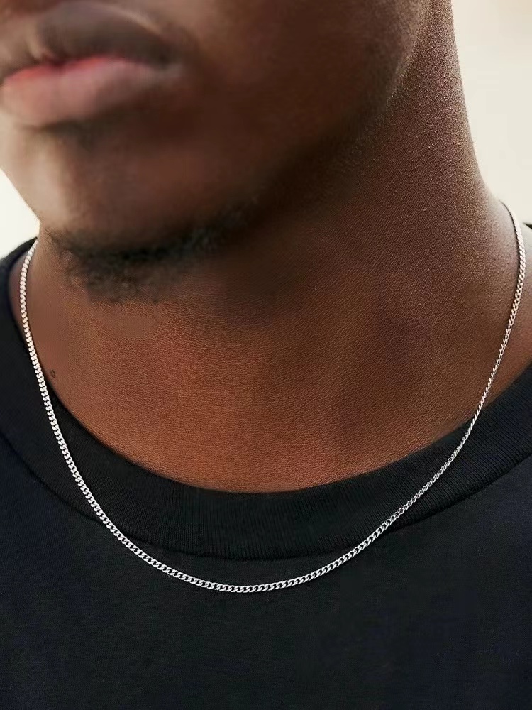 Colar de corrente cubana masculina de 3mm, colar simples de aço inoxidável, joias de aço de titânio, acessórios de tendência, presente
