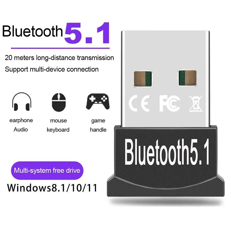 MINI adaptateur Dongle USB Bluetooth 5.1, pour PC portable, souris, clavier, tablette, téléphone, imprimante, haut-parleur de jeu, récepteur de transmission sans fil