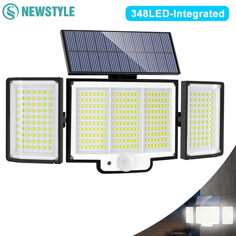 328/348 LED-zonneverlichting Buitenbeveiligingsverlichting met afstandsbediening Bewegingssensorverlichting 270 °   Hoek Flood Wandlamp Waterdicht