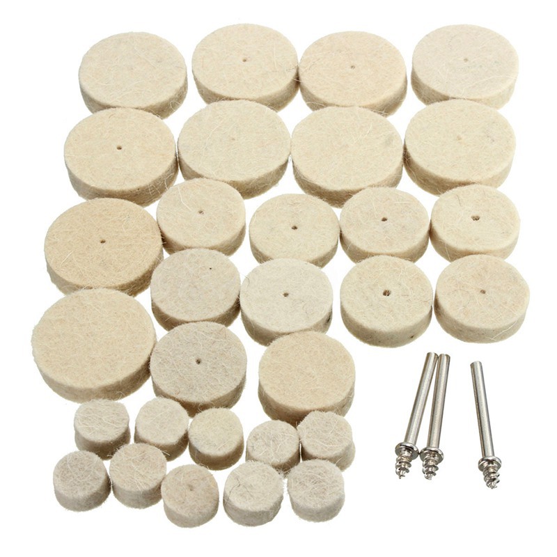 33Pcs Wool Felt Abrasive Buffing Wheel Polishing Pad Brush Grinding Sanding Head 3mm Shank for Dremel Rotary Tool Hand Drill