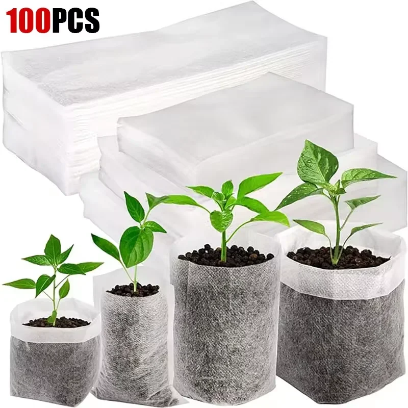 ต้นกล้ากระเป๋า 100 แพ็คย่อยสลายได้ไม่ทอเนอสเซอรี่กระเป๋าผ้าต้นกล้า Grow กระเป๋าพืชสําหรับ Garden การเกษตร Supply