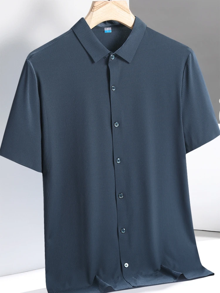 Camisas de seda de hielo para hombre, Top de manga corta para hombre, secado rápido, clásico, talla grande 5XL 6XL 7XL 8XL, blusa Social holgada de verano grande