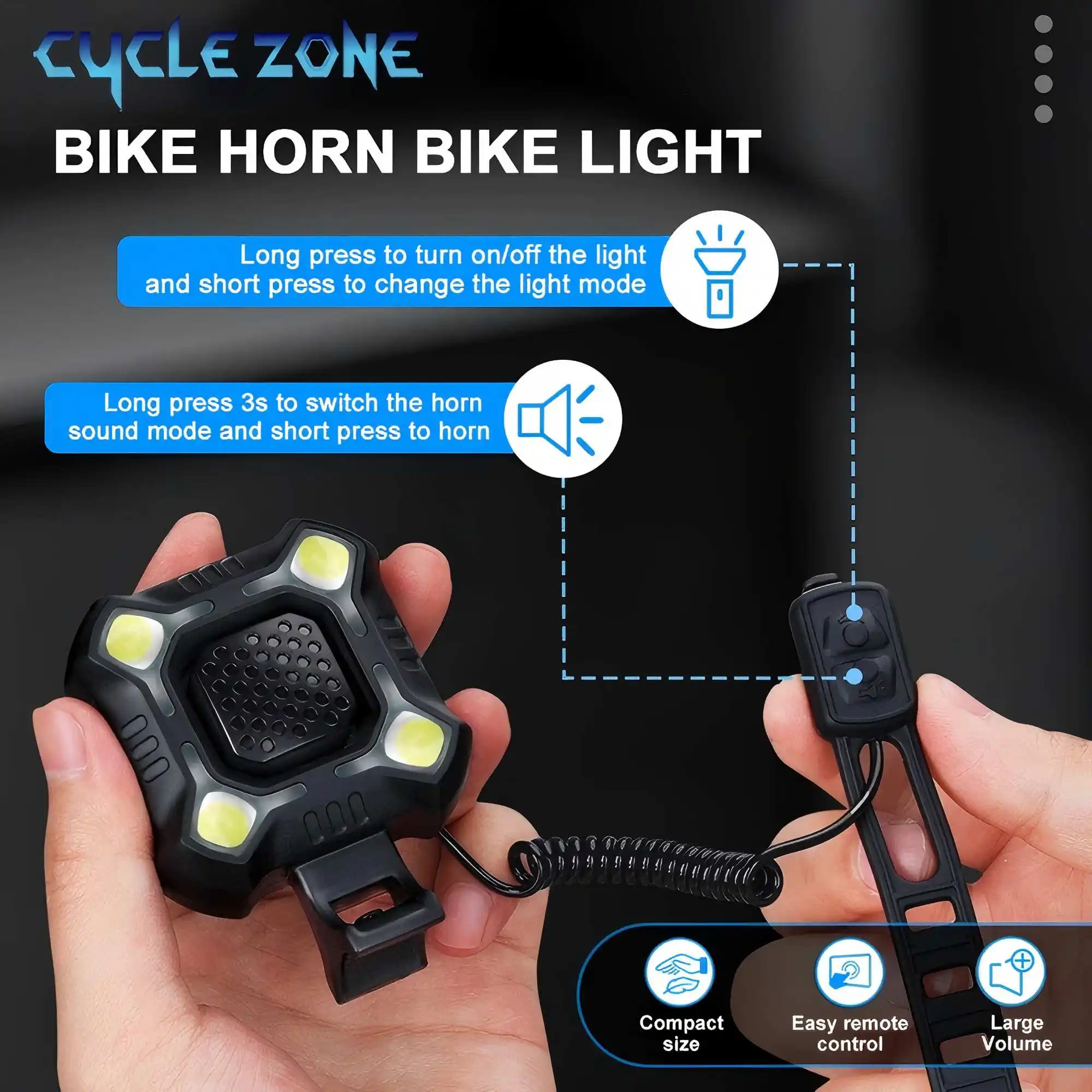 Luce per bicicletta Campanello elettronico MTB Clacson per bici TYPE-C Lampada di avvertimento per ciclismo ricaricabile Faro per ciclismo per la guida di sicurezza notturna
