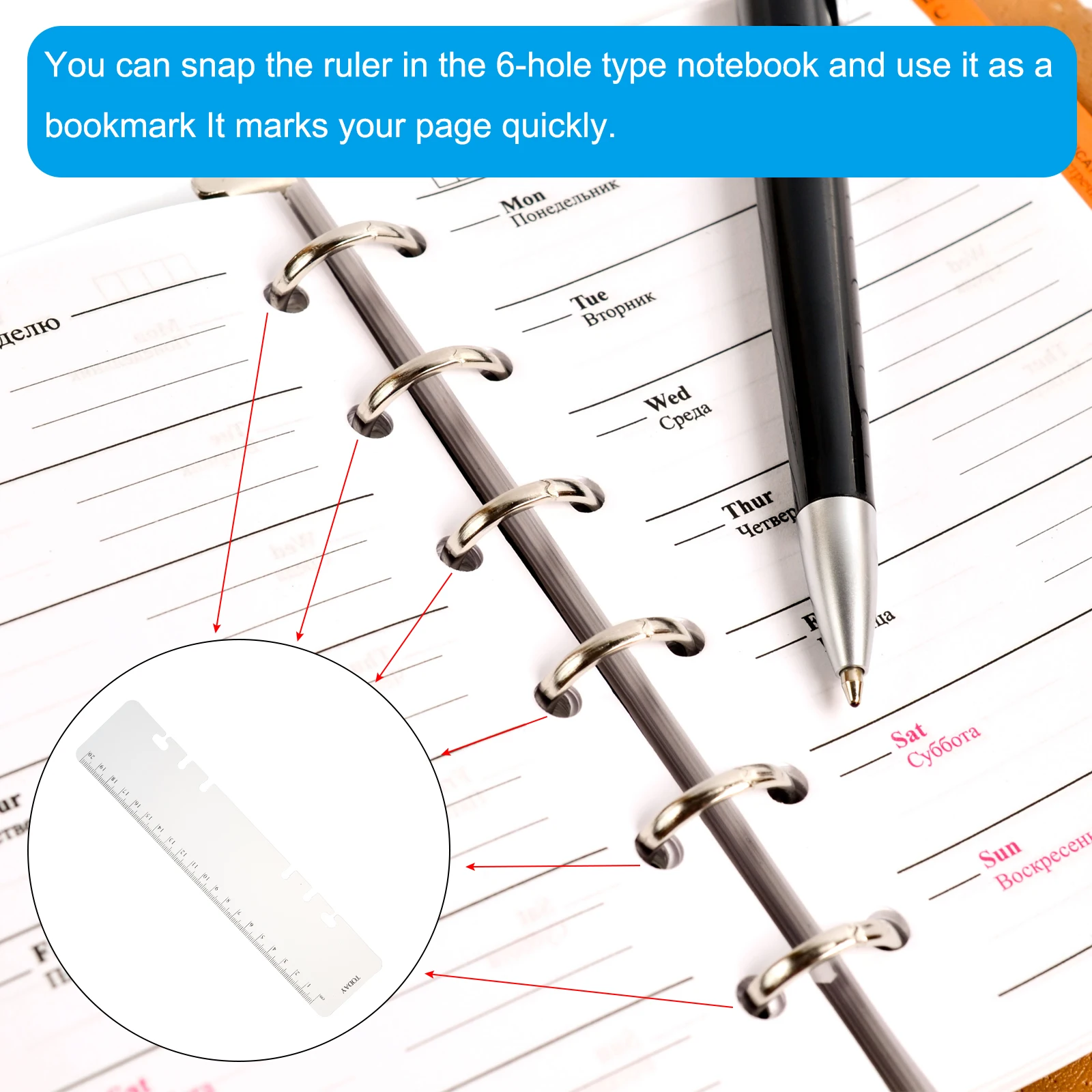 10Pcs Bookmark Ruler Snap-in Ruler Page Marker Book Mark Measuring Tools Drawing Tool for A4/A5/A6 Binder Notebook Gold/Clear