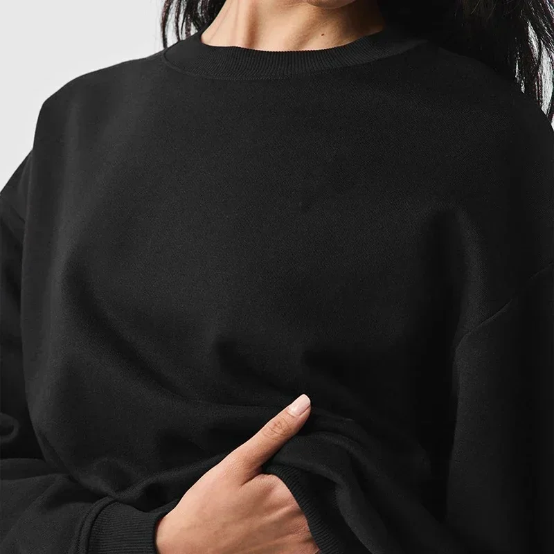 Goddess-Sudadera de cuello redondo de Yoga, ropa deportiva neutra, Top de manga larga de Color sólido informal, sudadera cómoda, moda de otoño e invierno