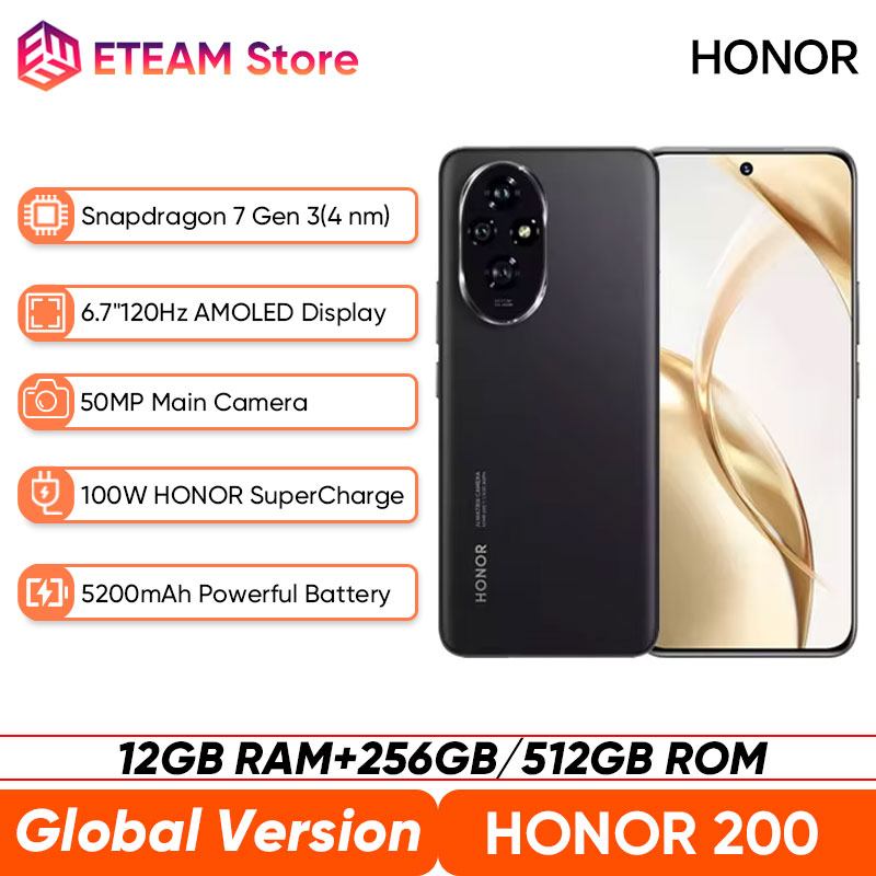 2024 New Original HONOR 200 Global Version Snapdragon 7 Gen 3 5G Smartphone 6.7'' AMOLED Display 5200mAh HONOR 100W SuperCharge