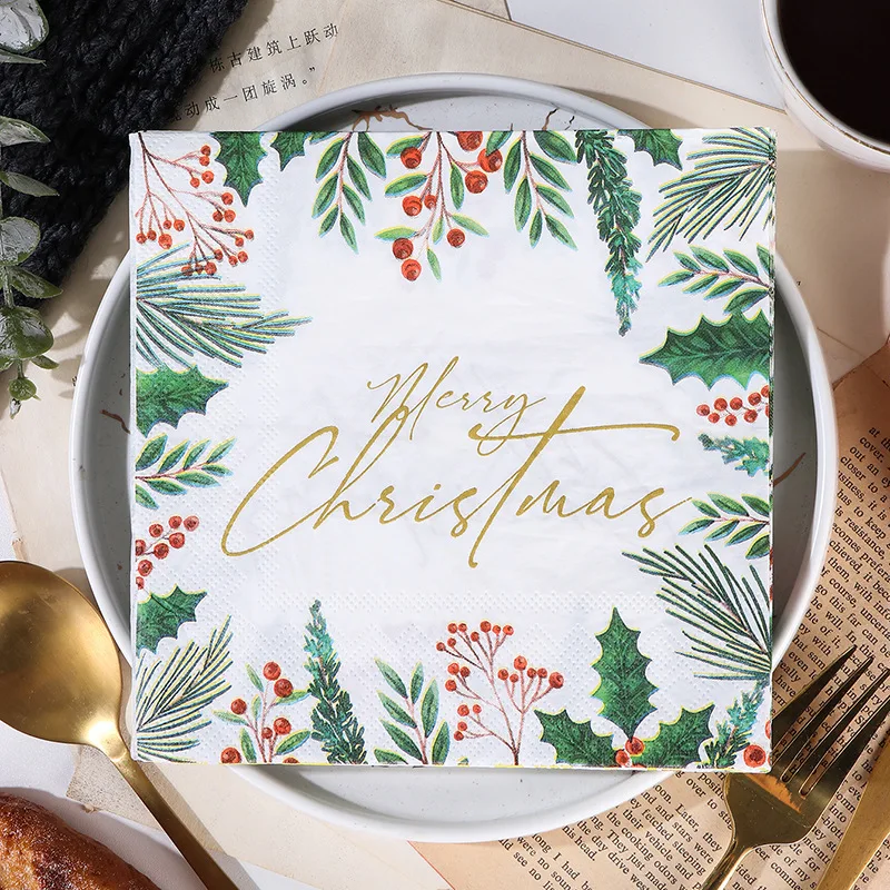 10/20 шт. 33 см 2-слойная кухонная бумага для выпечки с Рождеством, ресторанные коктейльные салфетки, одноразовые бумажные салфетки для рождественской вечеринки