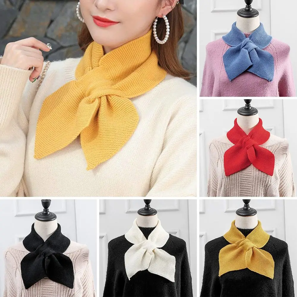 Bufanda cruzada de punto informal para mujer, cuello alto cálido, calentador de cuello a prueba de viento, suéter desmontable, pajarita para invierno